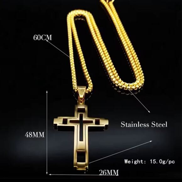 1 3/8 Gold Crucifix Cross Necklace Jesus Christian Catholic Christmas Birthday Gift